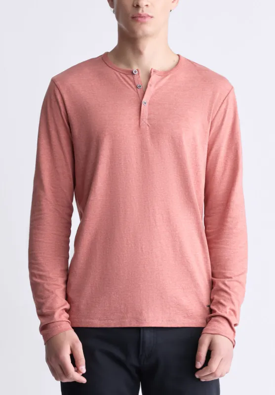 Kaduk Men's Long-Sleeve Burnout Henley Top, Red Ochre - BM24237 sold by Buffalo Jeans