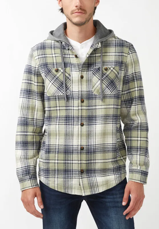 Jarvis Men's Hoodie Shacket in Green Grey Plaid - BM24218 sold by Buffalo Jeans