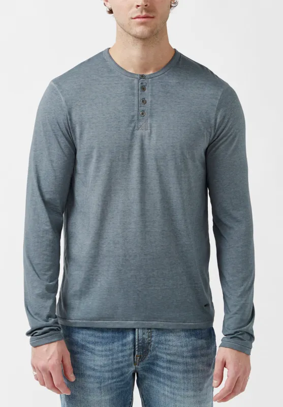 Kaduk Men's Long-Sleeve Burnout Henley Top in Mirage Blue - BM23992 sold by Buffalo Jeans