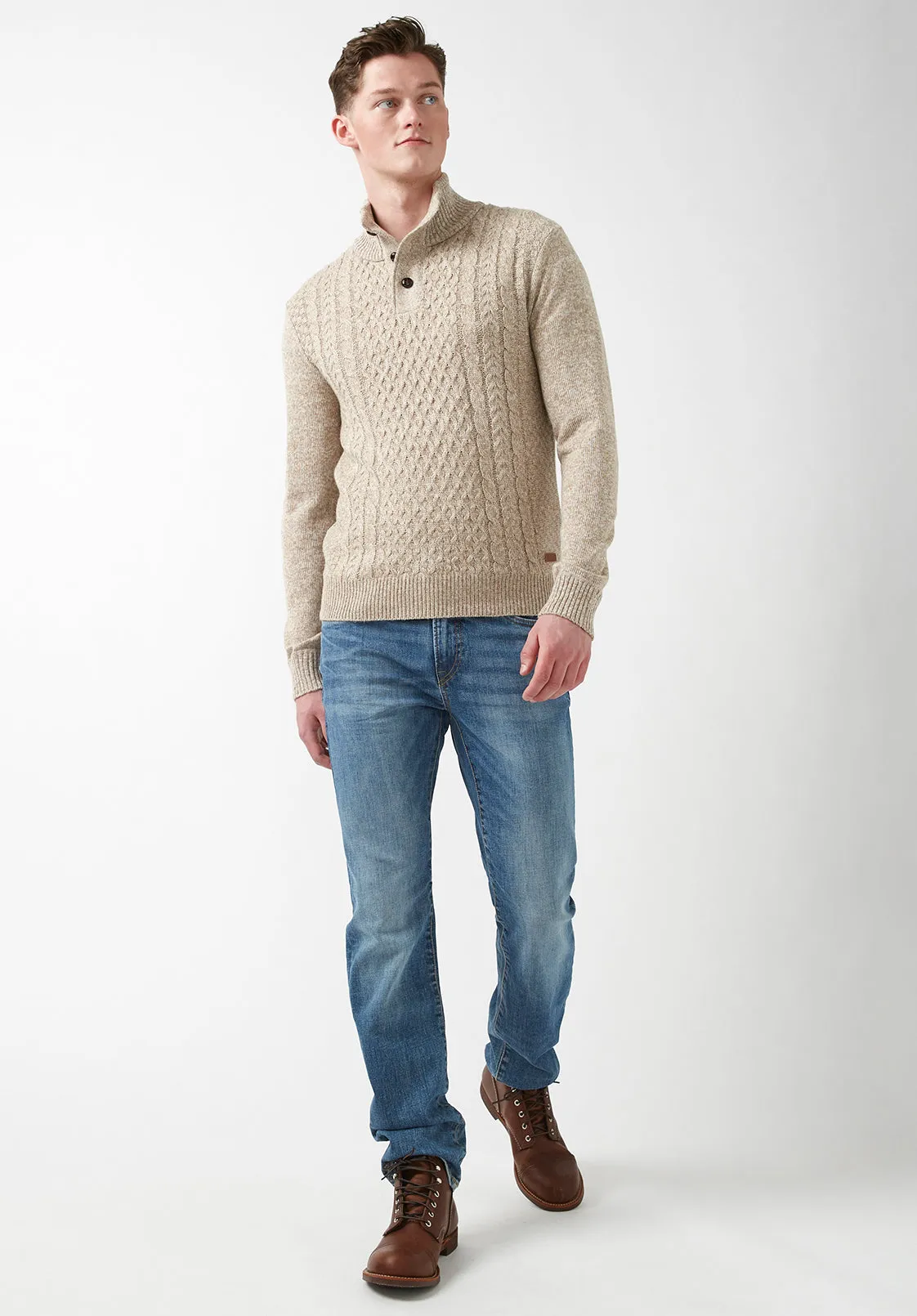 Watcher Men's Cable Knit Henley Sweater, Beige - BPM14163 sold by Buffalo Jeans product image thumbnail 5