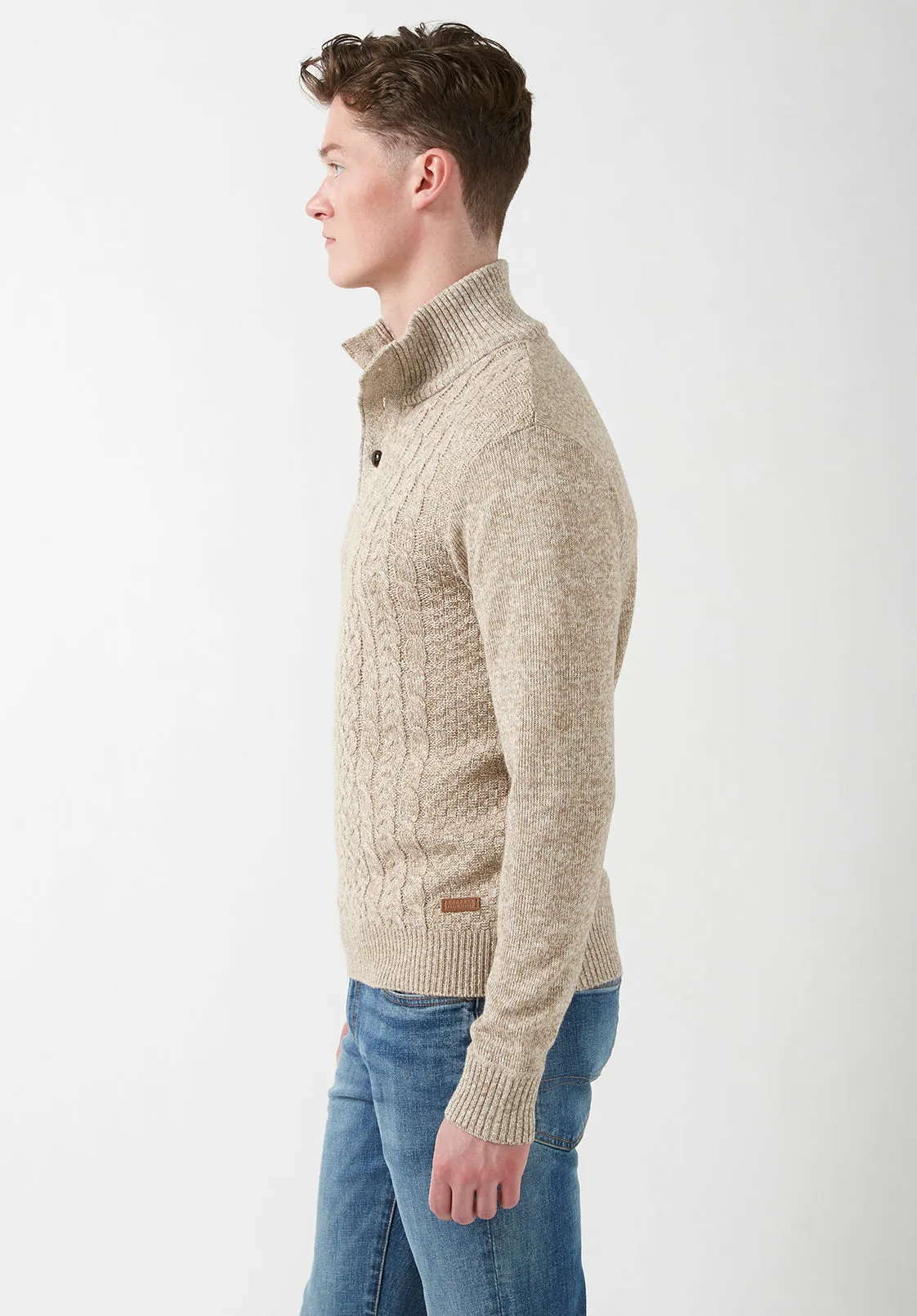 Watcher Men's Cable Knit Henley Sweater, Beige - BPM14163 sold by Buffalo Jeans product image thumbnail 4