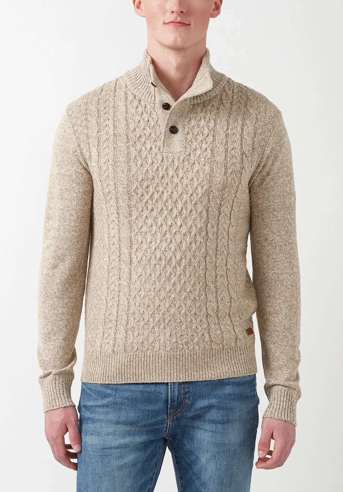 Watcher Men's Cable Knit Henley Sweater, Beige - BPM14163 sold by Buffalo Jeans