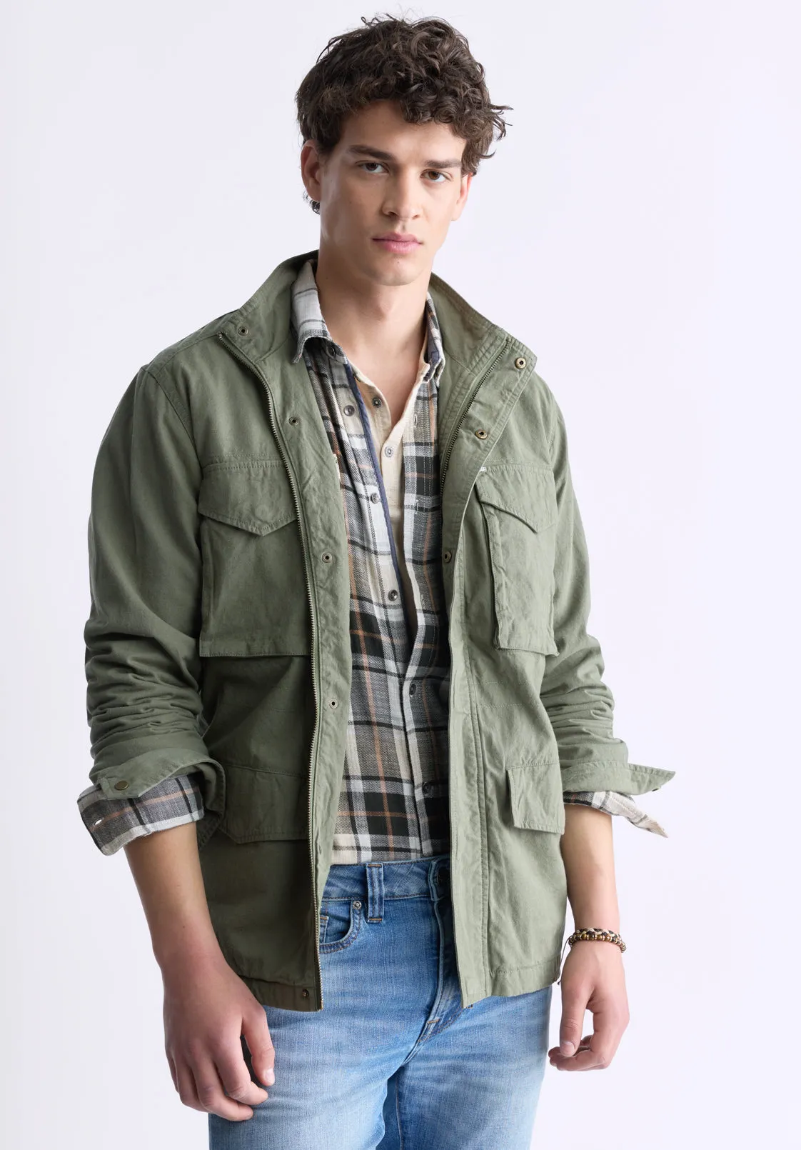 Jafom Men's Utility Jacket with Pockets, Army Green - BM24445 sold by Buffalo Jeans product image thumbnail 3