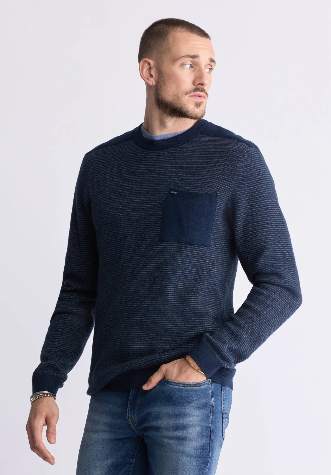 William Men's Striped Knit Pullover, Midnight Blue - BM24420 sold by Buffalo Jeans product image thumbnail 3