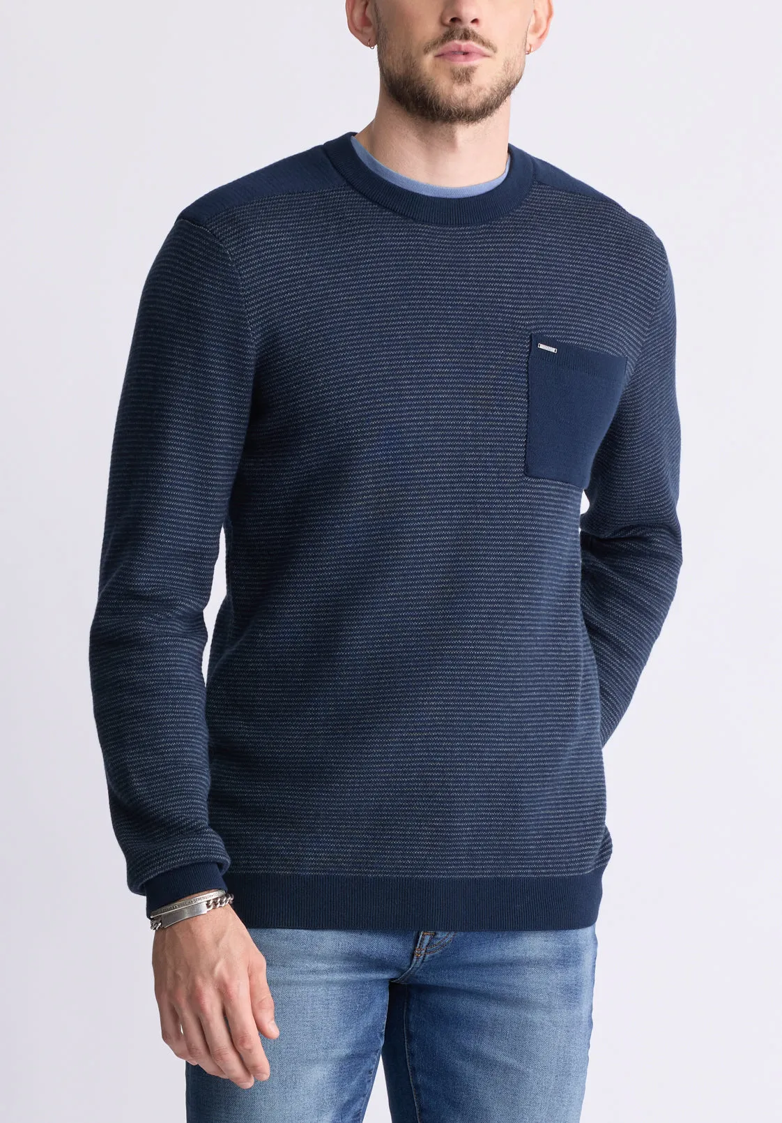 William Men's Striped Knit Pullover, Midnight Blue - BM24420 sold by Buffalo Jeans