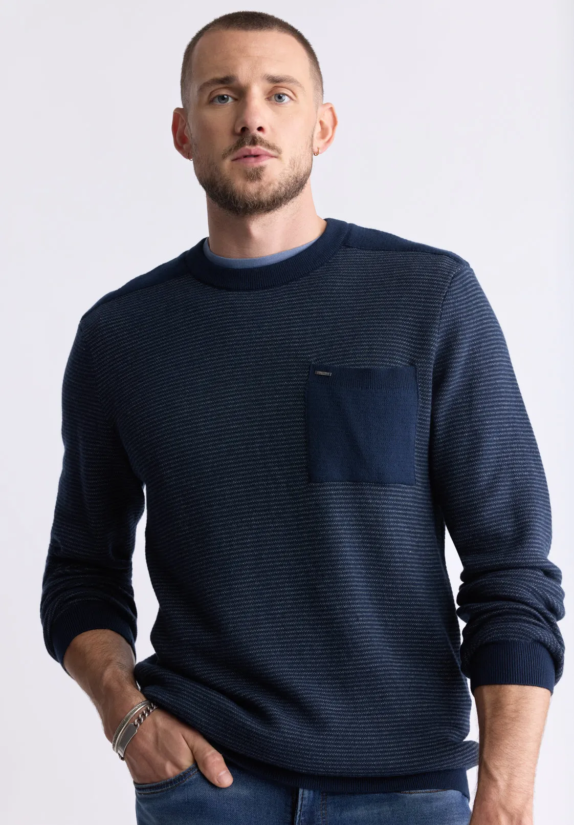 William Men's Striped Knit Pullover, Midnight Blue - BM24420 sold by Buffalo Jeans product image thumbnail 2