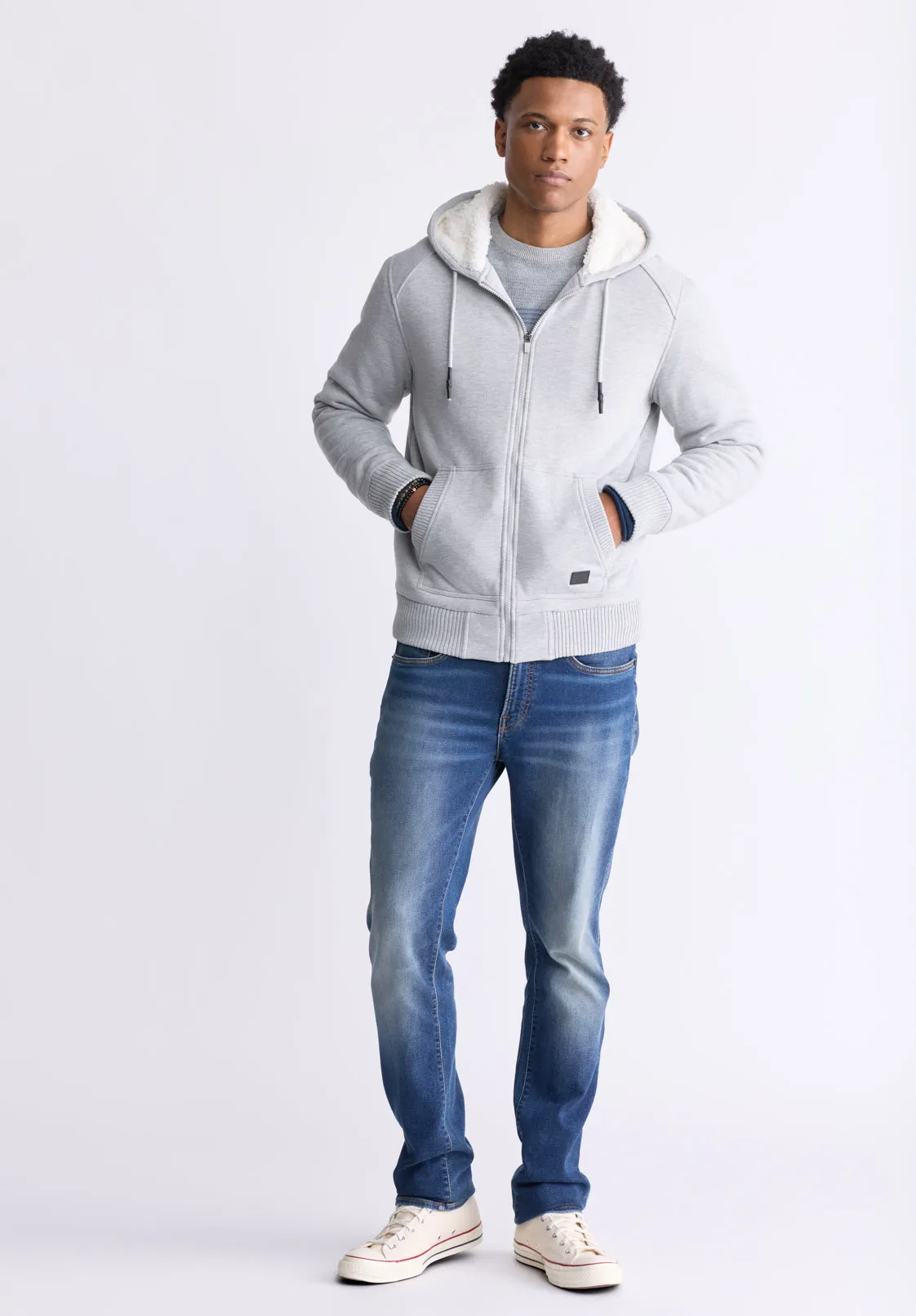 Fasox Men's Zip-Up Hooded Jacket with Sherpa Lining, Light Heather Grey - BM24463 sold by Buffalo Jeans product image thumbnail 5