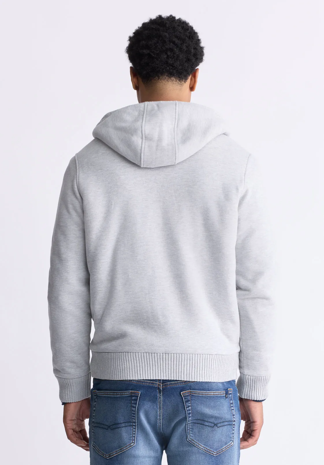 Fasox Men's Zip-Up Hooded Jacket with Sherpa Lining, Light Heather Grey - BM24463 sold by Buffalo Jeans product image thumbnail 4