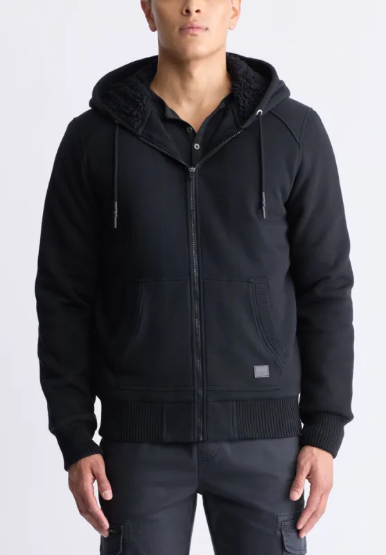 Fasox Men's Zip-Up Hooded Jacket with Sherpa Lining, Black - BM24463 sold by Buffalo Jeans