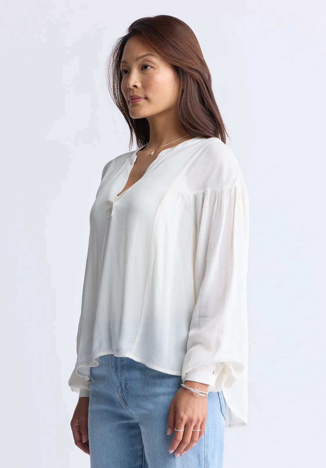 Kensley Women’s Dropped Shoulder V-neck Loose Blouse, White - WT0119F sold by Buffalo Jeans product image thumbnail 3