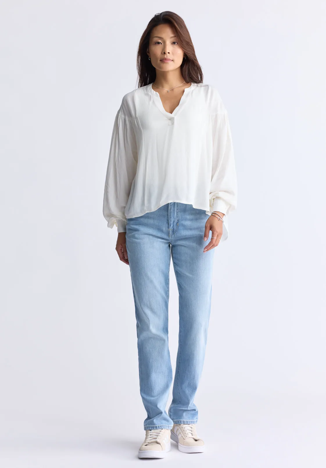 Kensley Women’s Dropped Shoulder V-neck Loose Blouse, White - WT0119F sold by Buffalo Jeans product image thumbnail 5
