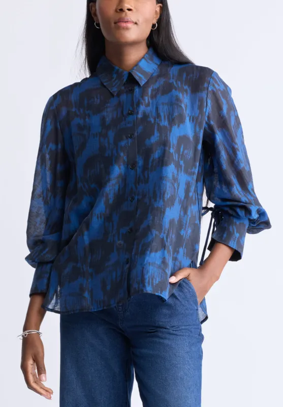 Hayley Women’s Abstract Print Button-Up Shirt, Navy & Black - WT0129H sold by Buffalo Jeans