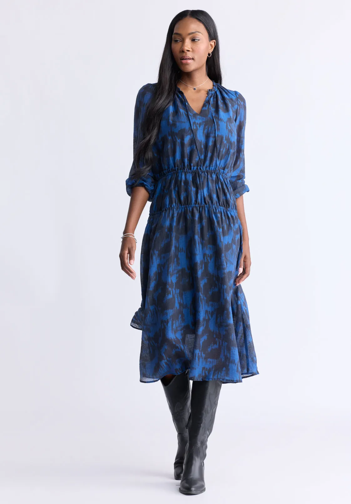 Virlen Women’s Long Sleeve Tie-neck Printed Midi Dress, Navy - WD0062F sold by Buffalo Jeans product image thumbnail 5