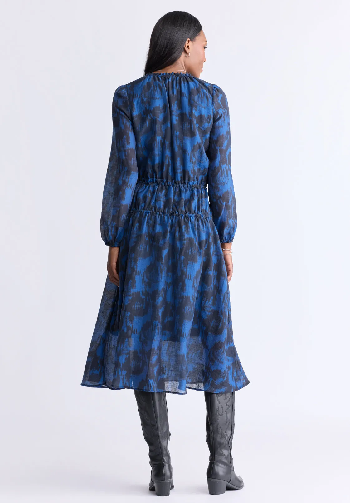 Virlen Women’s Long Sleeve Tie-neck Printed Midi Dress, Navy - WD0062F sold by Buffalo Jeans product image thumbnail 4