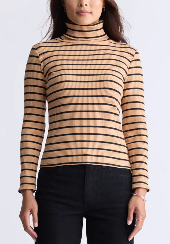 Mavra Women's Striped Ribbed Turtleneck Top, Beige - KT0161F sold by Buffalo Jeans