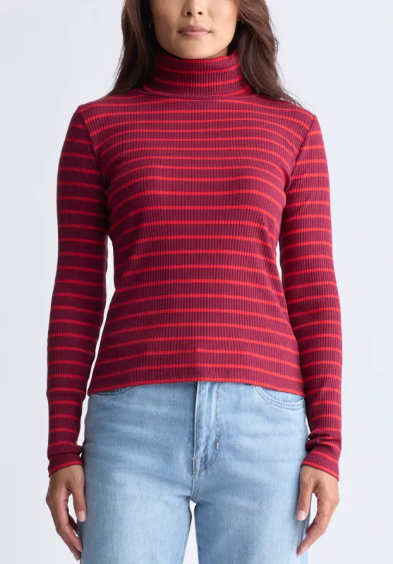 Mavra Women's Striped Ribbed Turtleneck Top, Red - KT0161F sold by Buffalo Jeans