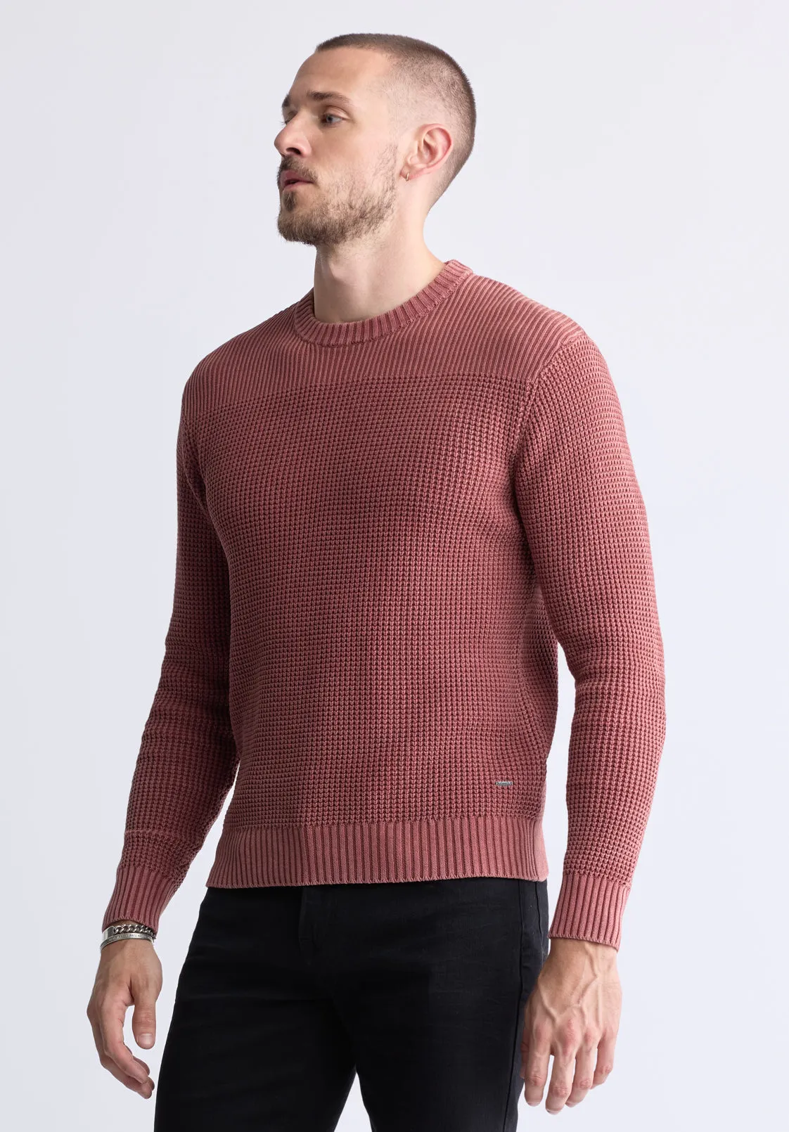 Washy Men's Textured Knit Crewneck Sweater, Red - BM24451 sold by Buffalo Jeans product image thumbnail 3