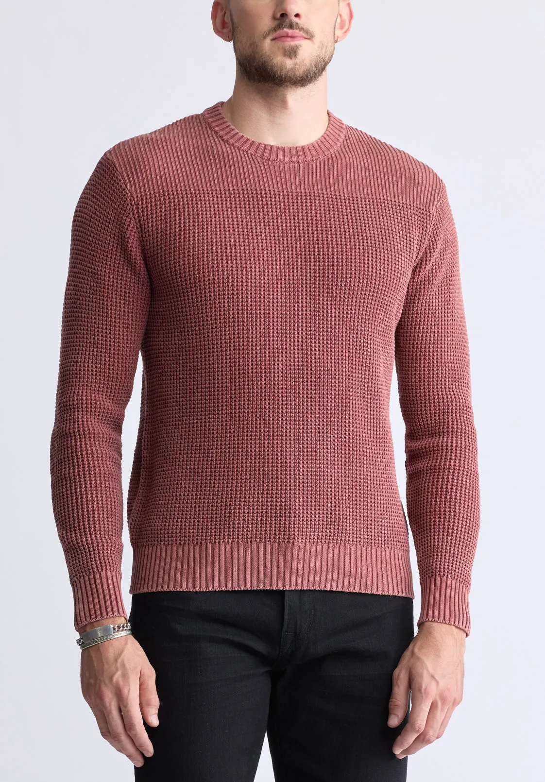 Washy Men's Textured Knit Crewneck Sweater, Red - BM24451 sold by Buffalo Jeans