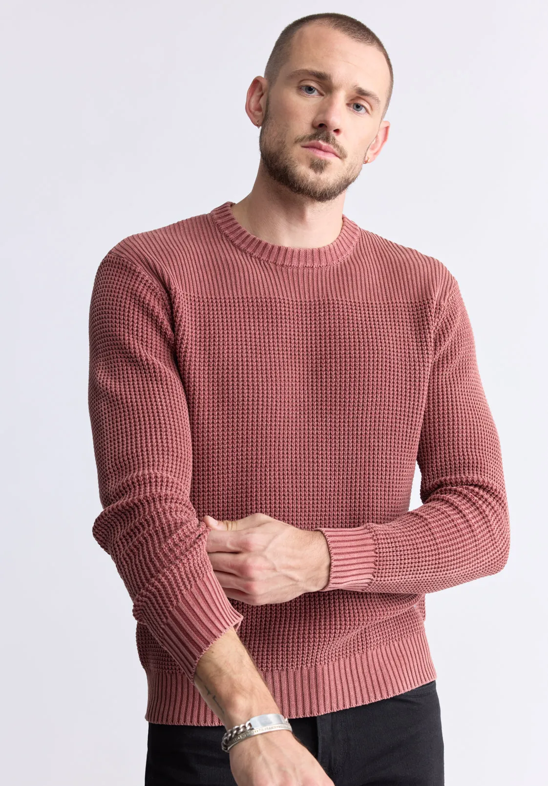 Washy Men's Textured Knit Crewneck Sweater, Red - BM24451 sold by Buffalo Jeans product image thumbnail 2