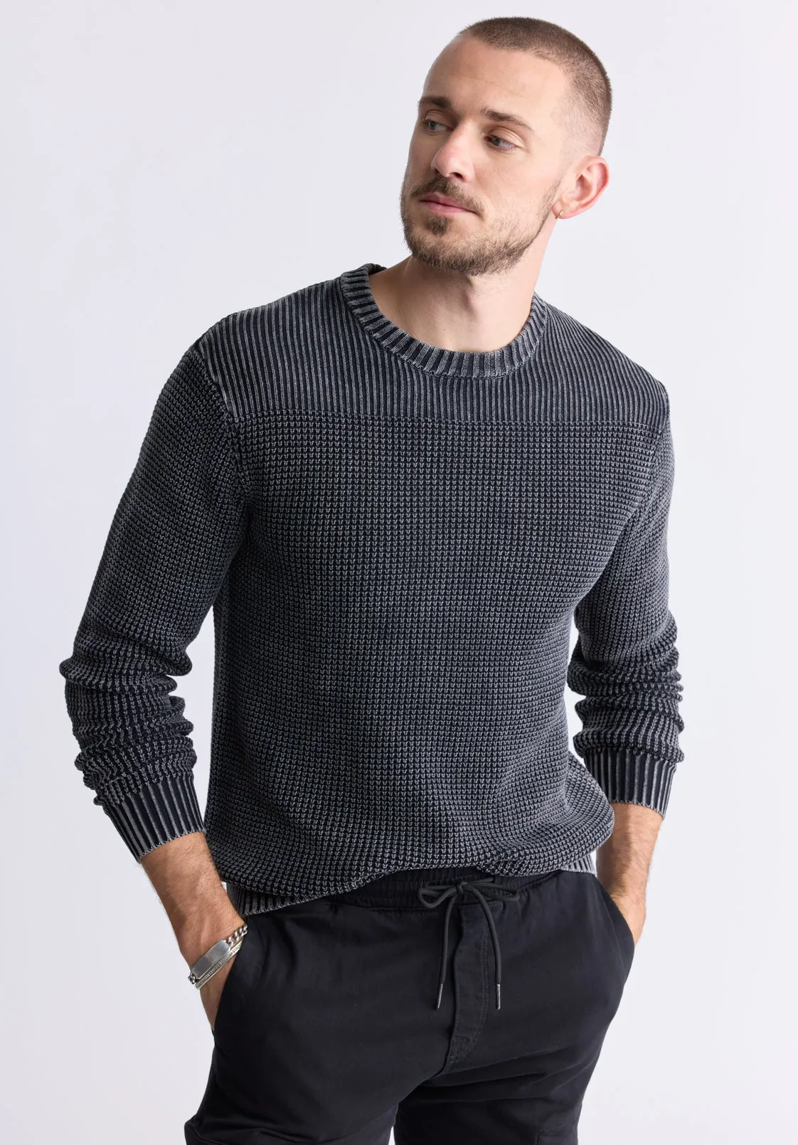 Washy Men's Textured Knit Crewneck Sweater, Grey - BM24451 sold by Buffalo Jeans product image thumbnail 2