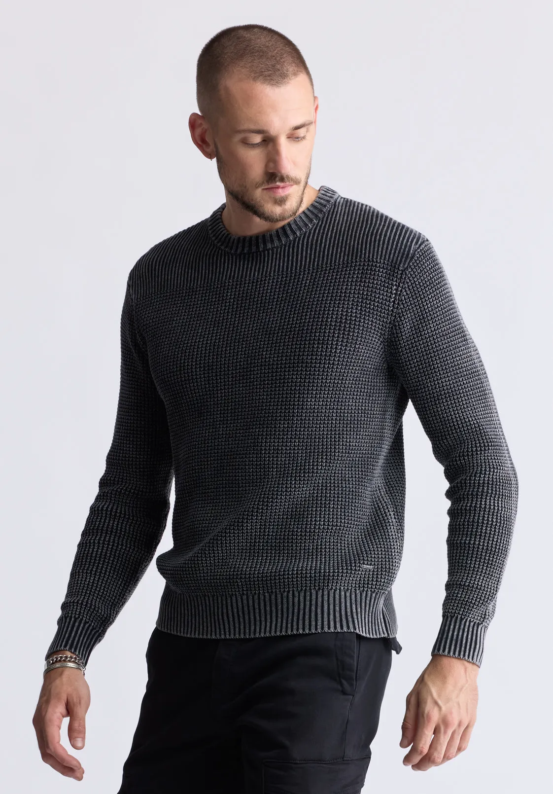 Washy Men's Textured Knit Crewneck Sweater, Grey - BM24451 sold by Buffalo Jeans product image thumbnail 3