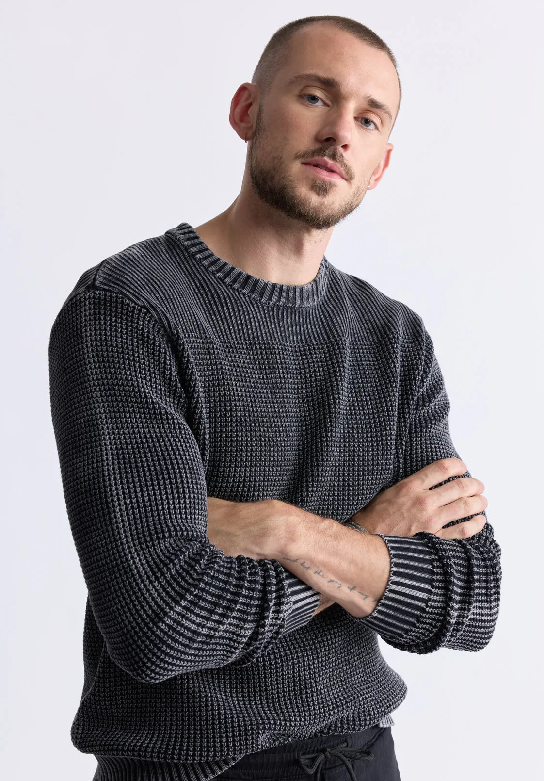 Washy Men's Textured Knit Crewneck Sweater, Grey - BM24451 sold by Buffalo Jeans product image thumbnail 5