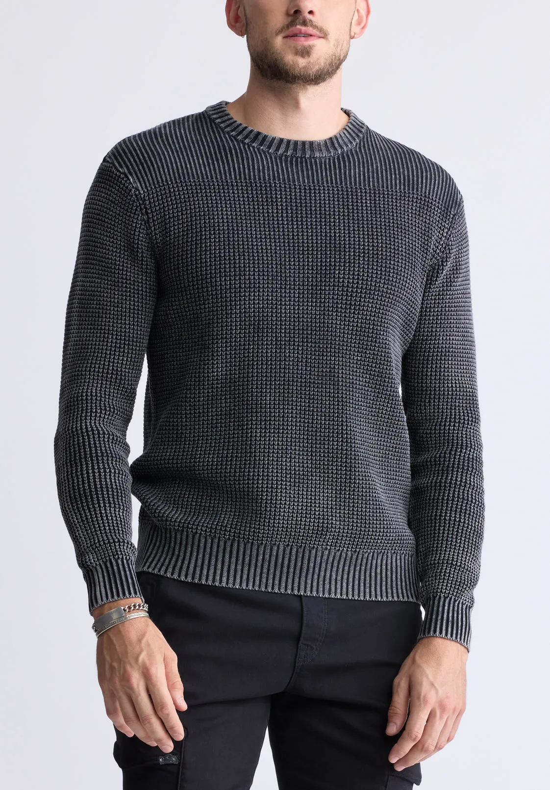 Washy Men's Textured Knit Crewneck Sweater, Grey - BM24451 sold by Buffalo Jeans