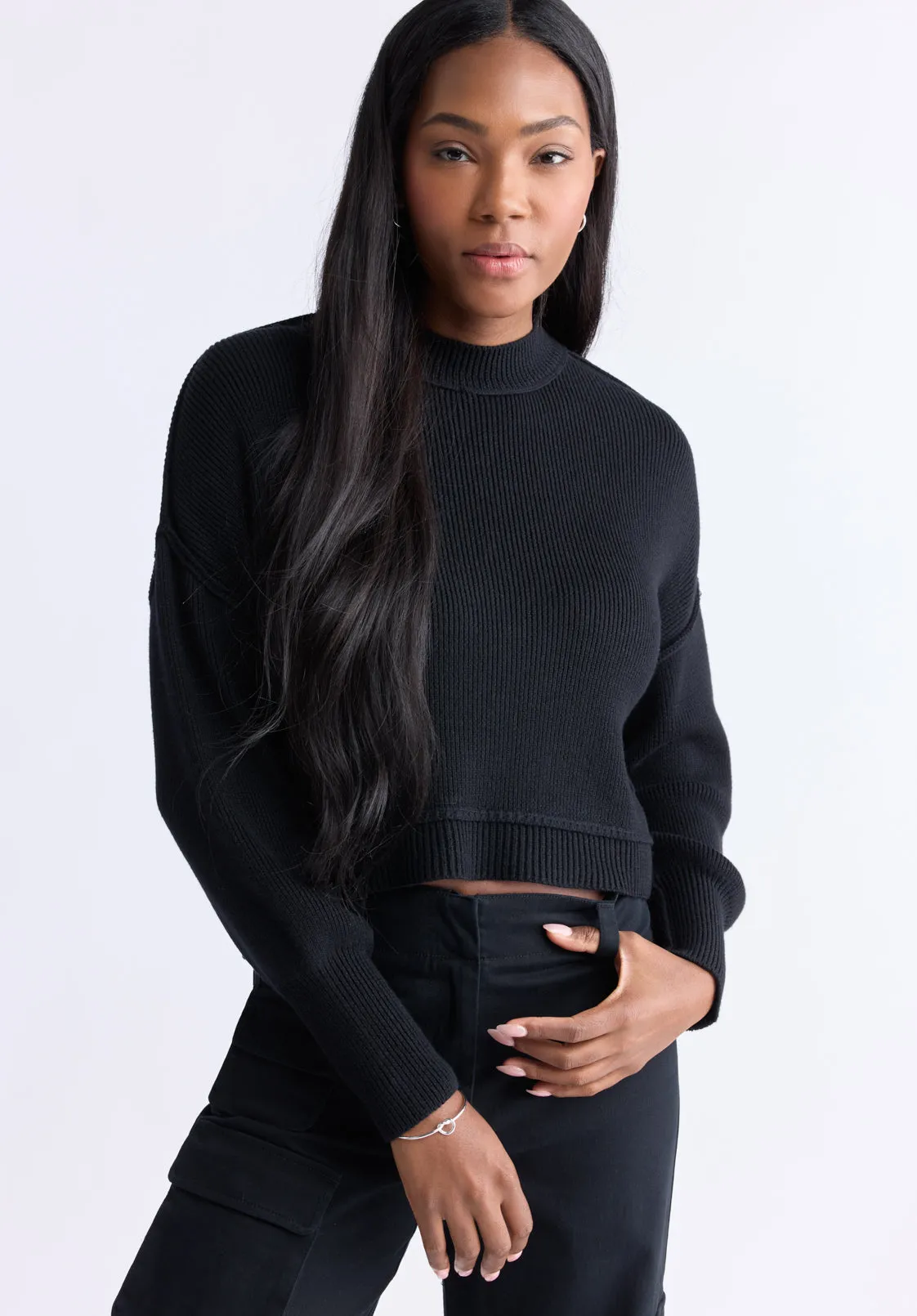 Seema Women's Dropped Sleeve Loose-Fit Cropped Sweater, Black - SW0095F sold by Buffalo Jeans product image thumbnail 2