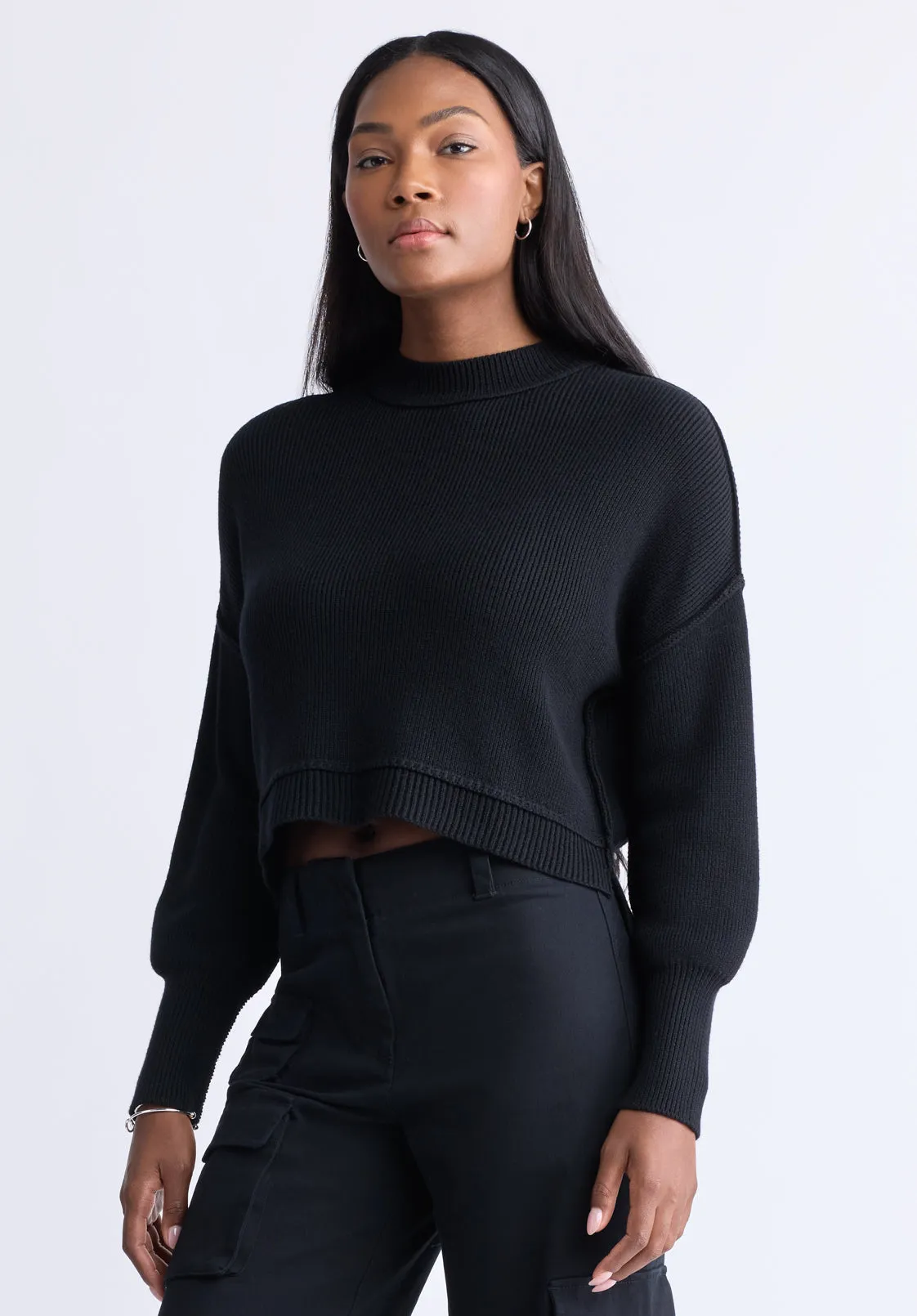 Seema Women's Dropped Sleeve Loose-Fit Cropped Sweater, Black - SW0095F sold by Buffalo Jeans product image thumbnail 4