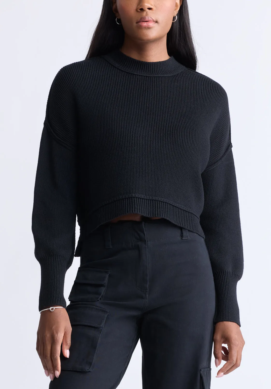 Seema Women's Dropped Sleeve Loose-Fit Cropped Sweater, Black - SW0095F sold by Buffalo Jeans