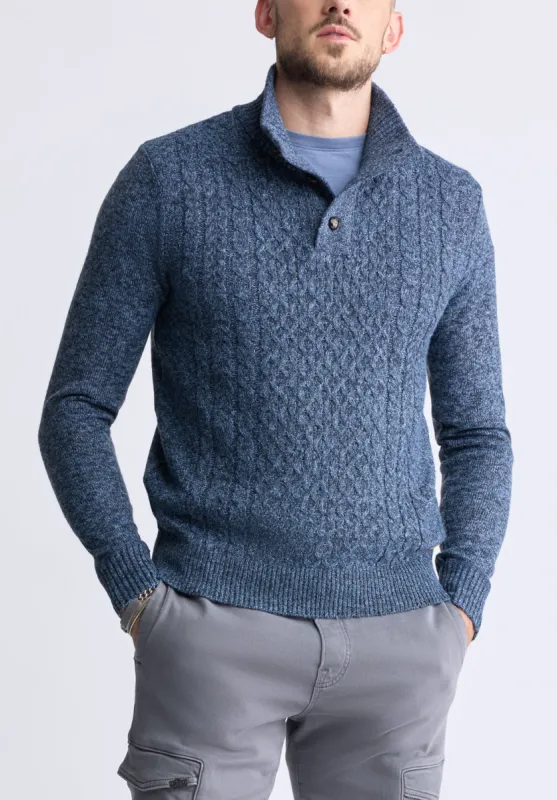 Watcher Men's Cable Knit Henley Sweater, Navy - BPM14163 made by Buffalo David Bitton