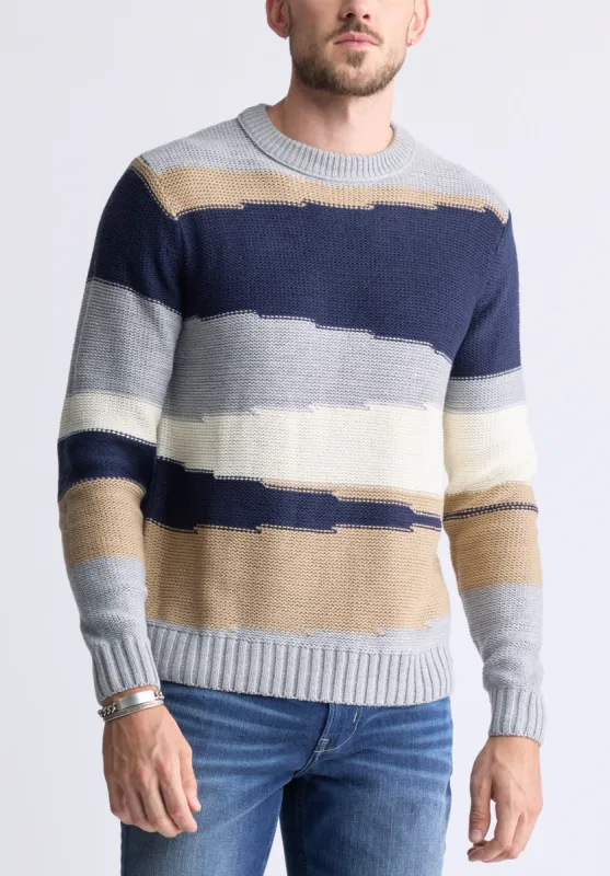 Wollen Men's Striped Colorblock Crewneck Sweater, Grey - BM24418 sold by Buffalo Jeans