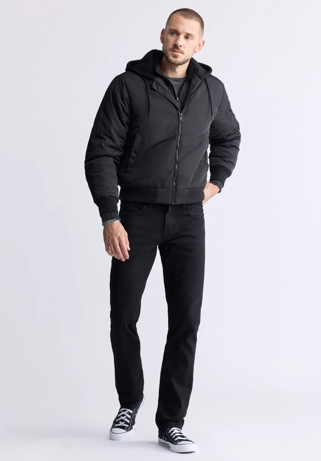 Cliff Men's Hooded Zip-Up Bomber Jacket, Black - OBMFB001 sold by Buffalo Jeans product image thumbnail 5