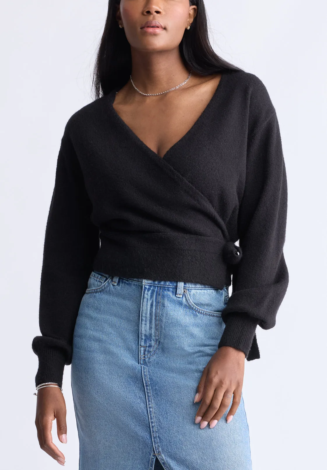 Jadis Women’s Long Sleeve Wrap Sweater, Black - SW0099H sold by Buffalo Jeans