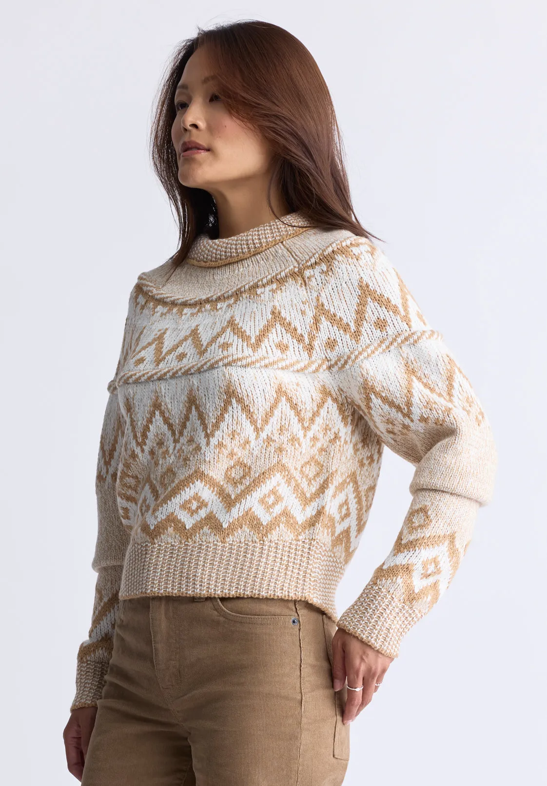 Lesina Women's Fair Isle Knit Pullover Sweater, Beige & Camel - SW0088F sold by Buffalo Jeans product image thumbnail 3