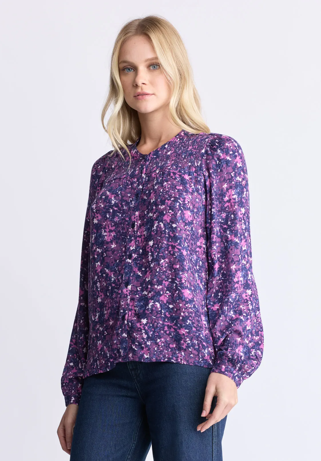 Zosia Women's Floral Print Smocked Blouse, Purple - WT0130H sold by Buffalo Jeans product image thumbnail 3