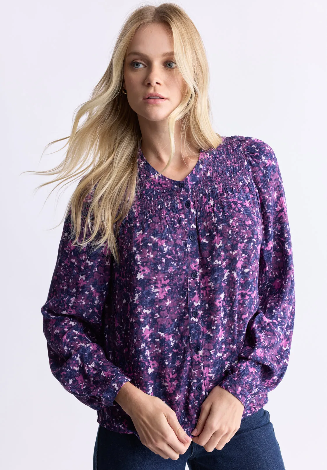 Zosia Women's Floral Print Smocked Blouse, Purple - WT0130H sold by Buffalo Jeans product image thumbnail 2