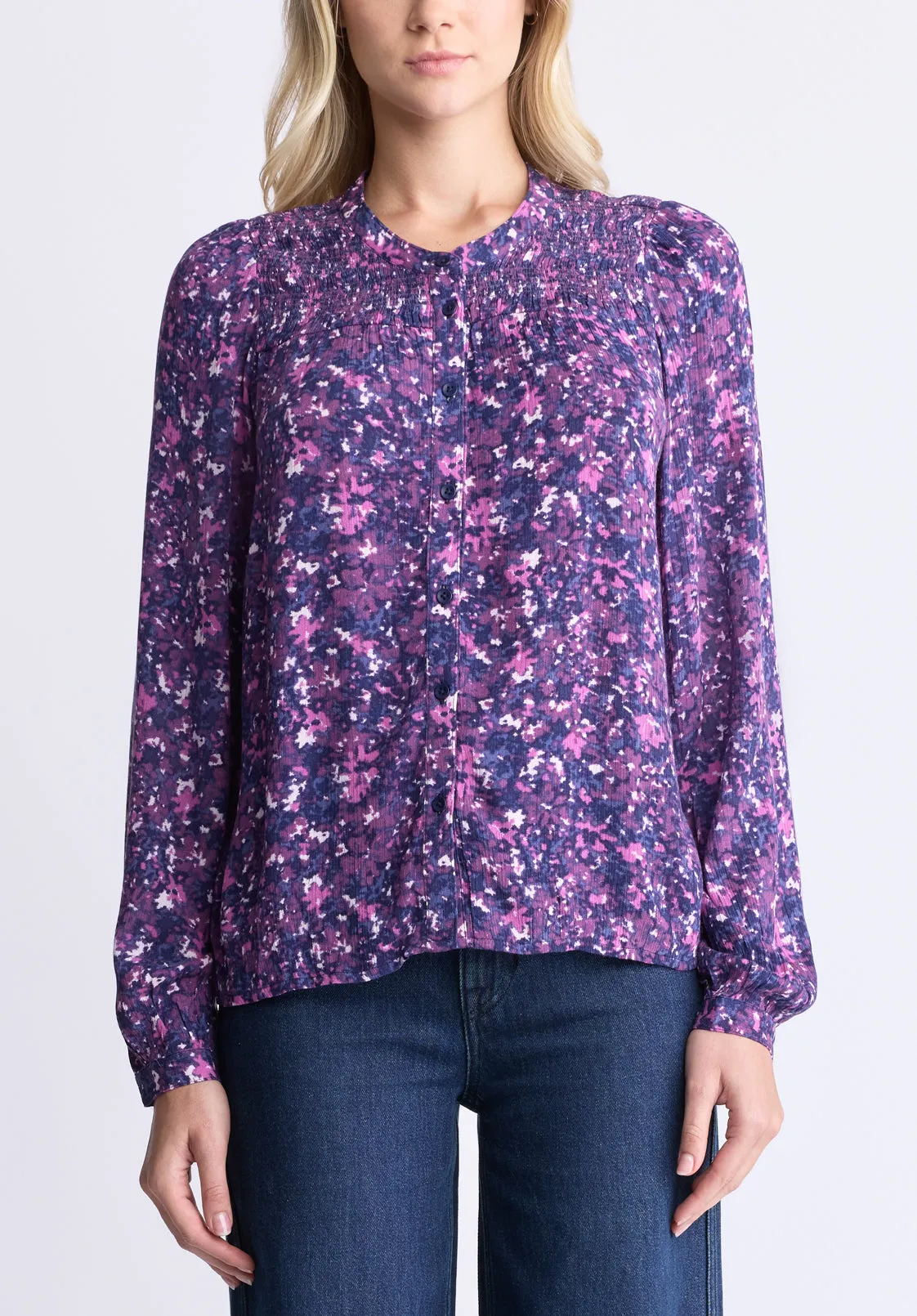Zosia Women's Floral Print Smocked Blouse, Purple - WT0130H sold by Buffalo Jeans