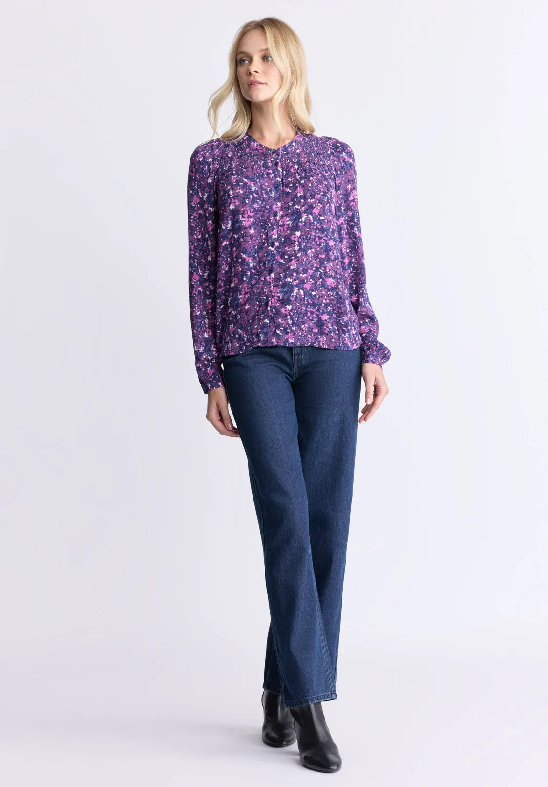 Zosia Women's Floral Print Smocked Blouse, Purple - WT0130H sold by Buffalo Jeans product image thumbnail 5