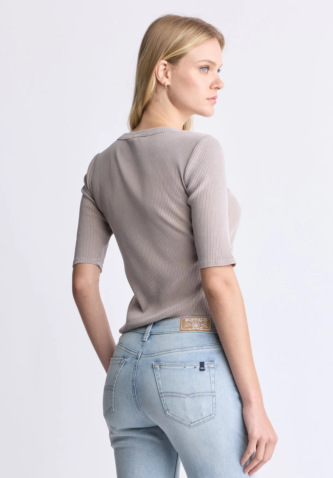 Tabbey Women's Ribbed Half-Sleeve Top, Taupe - KT0172H sold by Buffalo Jeans product image thumbnail 4