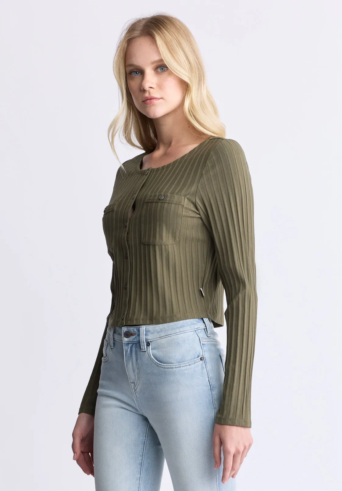 Albertina Women's Ribbed Button-Front Top, Olive - KT0205H sold by Buffalo Jeans product image thumbnail 3