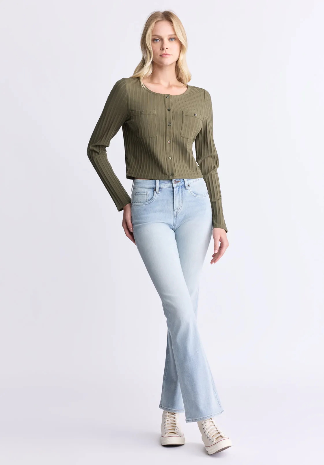 Albertina Women's Ribbed Button-Front Top, Olive - KT0205H sold by Buffalo Jeans product image thumbnail 5