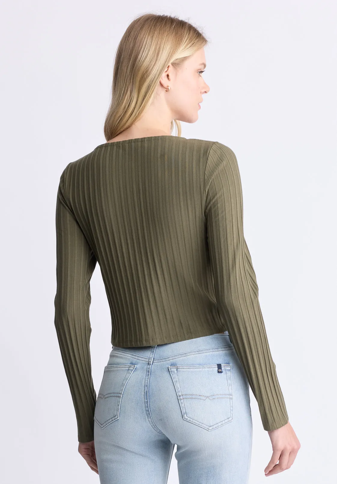 Albertina Women's Ribbed Button-Front Top, Olive - KT0205H sold by Buffalo Jeans product image thumbnail 4
