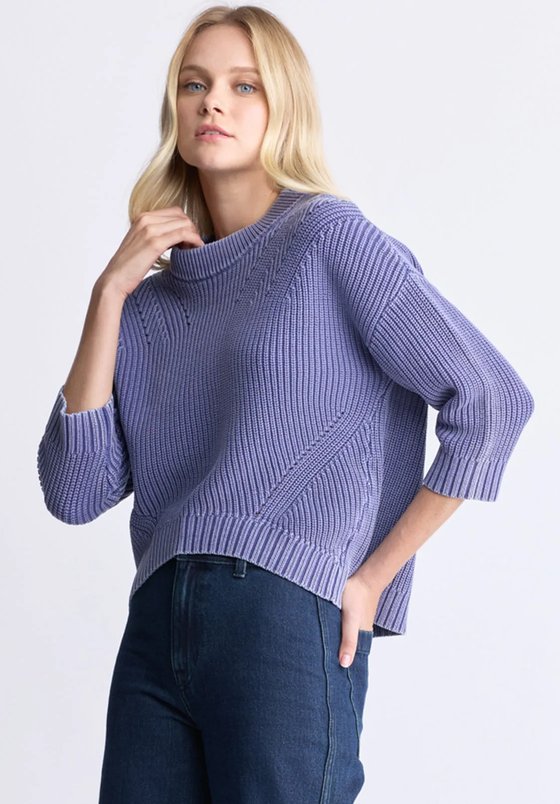 Kassandra Women's 3/4 Sleeve Pointelle Stitch Sweater, Skipper Blue - SW0100H sold by Buffalo Jeans product image thumbnail 3