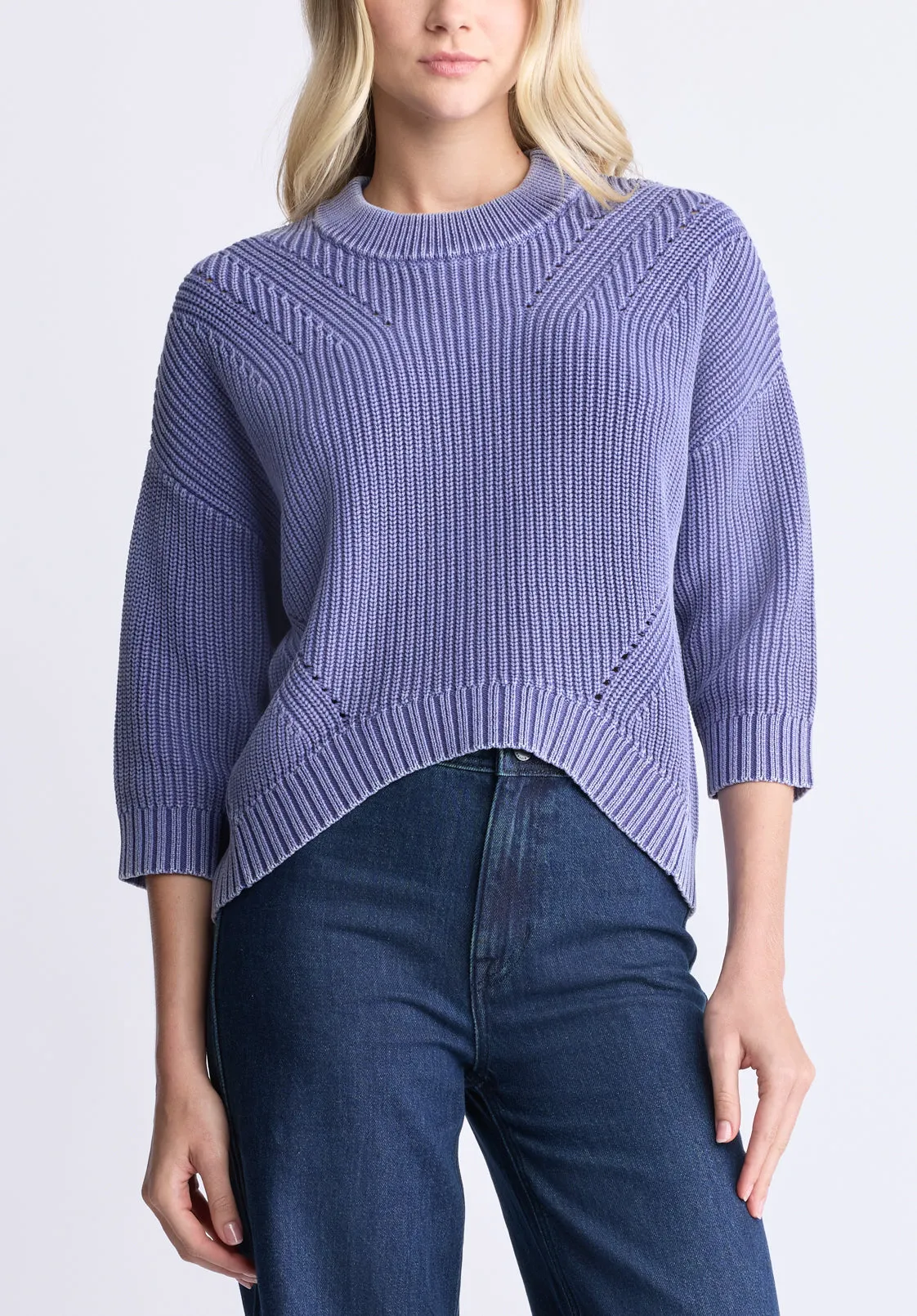 Kassandra Women's 3/4 Sleeve Pointelle Stitch Sweater, Skipper Blue - SW0100H sold by Buffalo Jeans