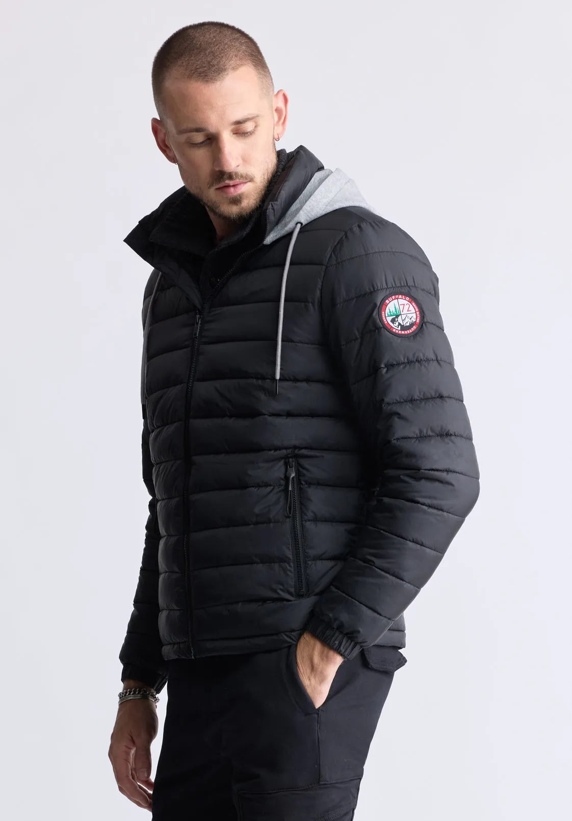 Vince Men’s Quilted Puffer Zip-Up Jacket with Contrasting Hoodie, Black - OBMFE003 sold by Buffalo Jeans product image thumbnail 3