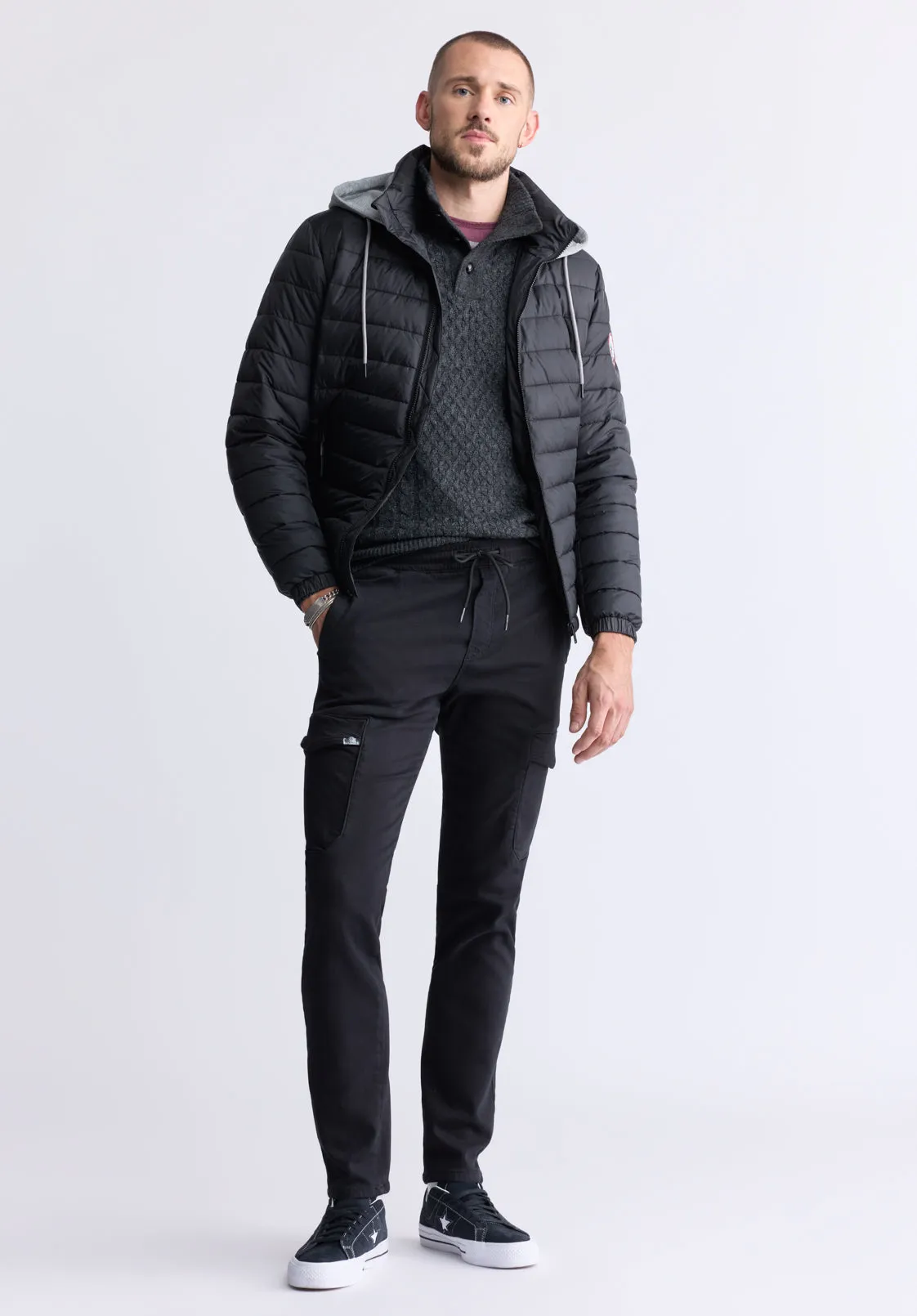Vince Men’s Quilted Puffer Zip-Up Jacket with Contrasting Hoodie, Black - OBMFE003 sold by Buffalo Jeans product image thumbnail 5