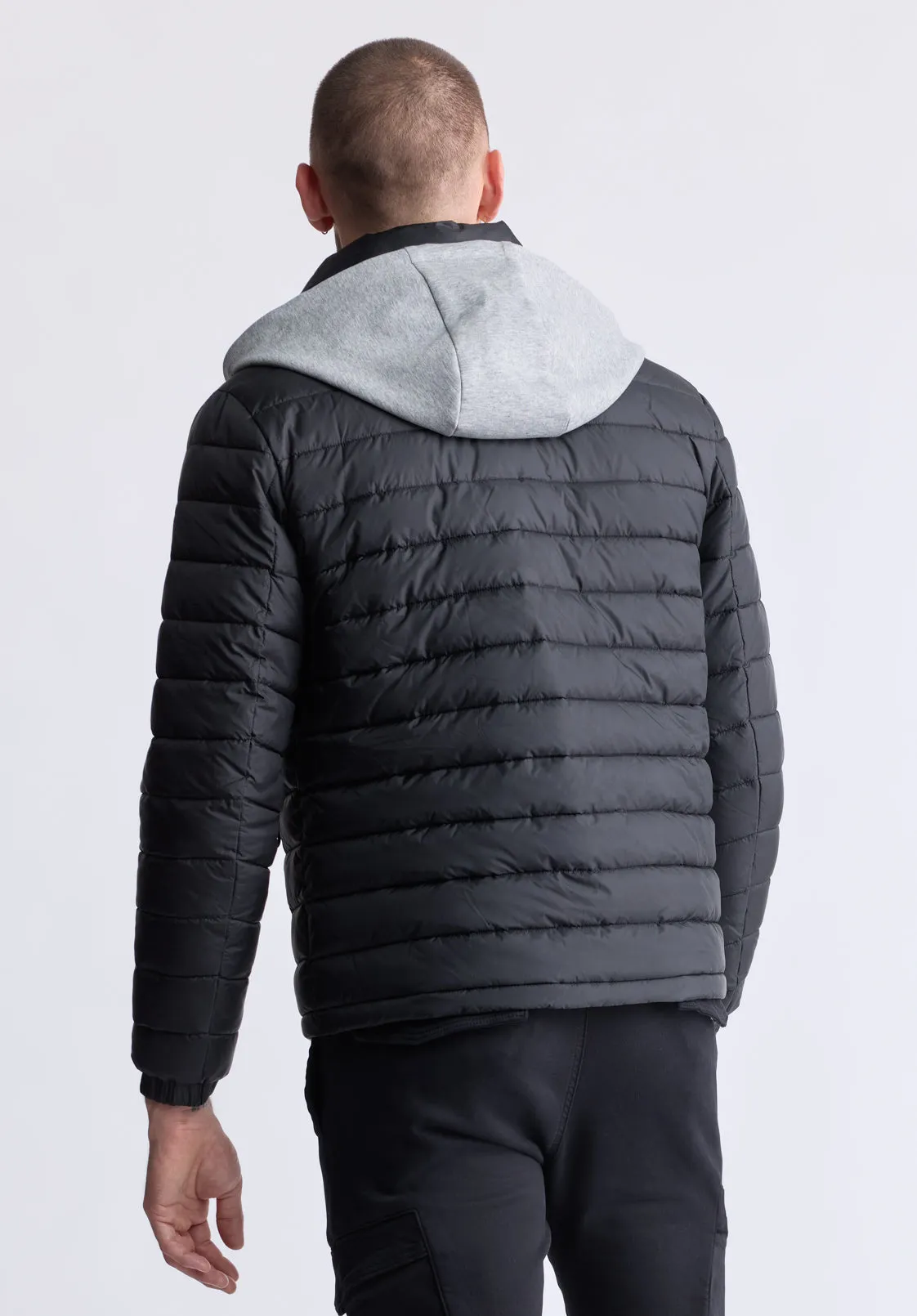 Vince Men’s Quilted Puffer Zip-Up Jacket with Contrasting Hoodie, Black - OBMFE003 sold by Buffalo Jeans product image thumbnail 4