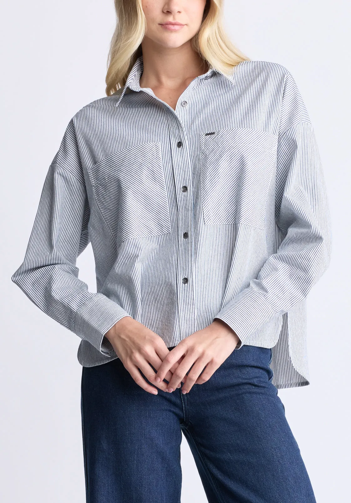 Twyla Women's Boxy Striped Shirt, Whale - WT0084H sold by Buffalo Jeans