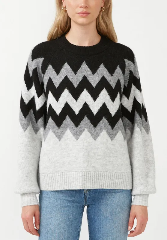 Nerissa Women's Crewneck Sweater in Black & Grey Chevron Print - SW0023F sold by Buffalo Jeans